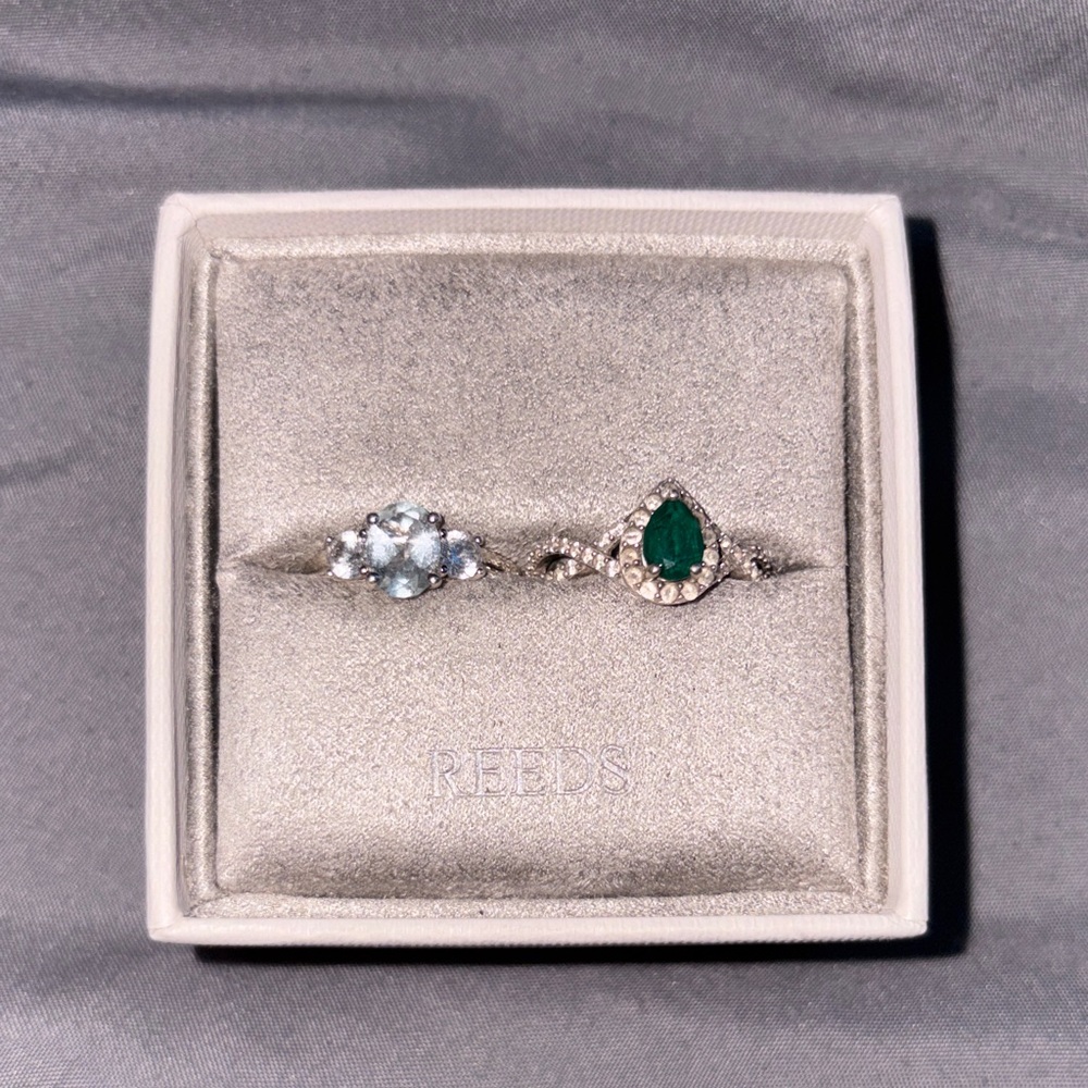 Elegant Silver and Green Gemstone Ring Set